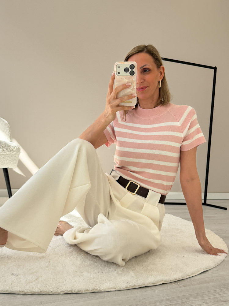 "Ally Stripes" weiches Shirt aus Viscose - rosa/ weiß