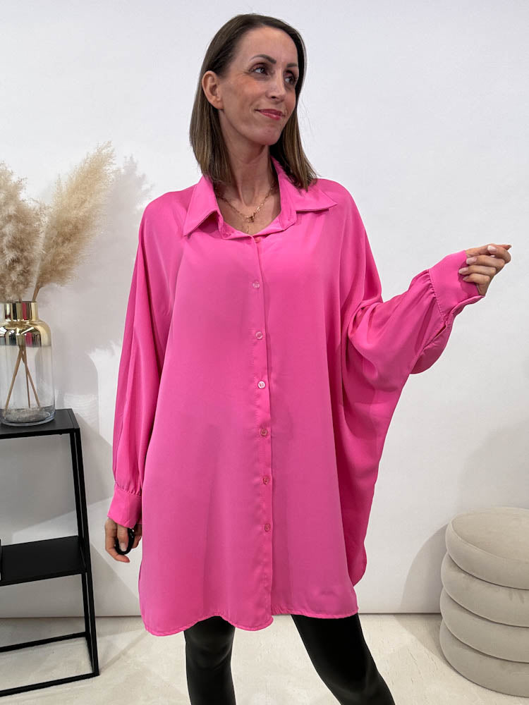 Lange Oversize Bluse - pink