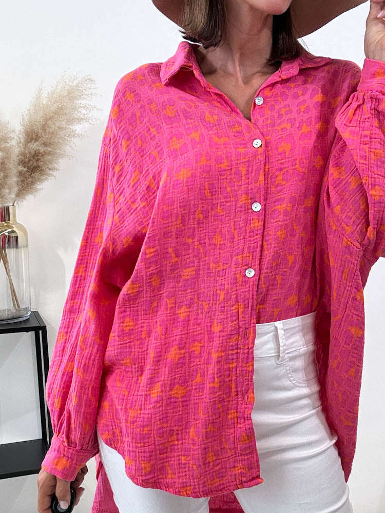 "Musselin Flower" Bluse aus Baumwolle - hot pink