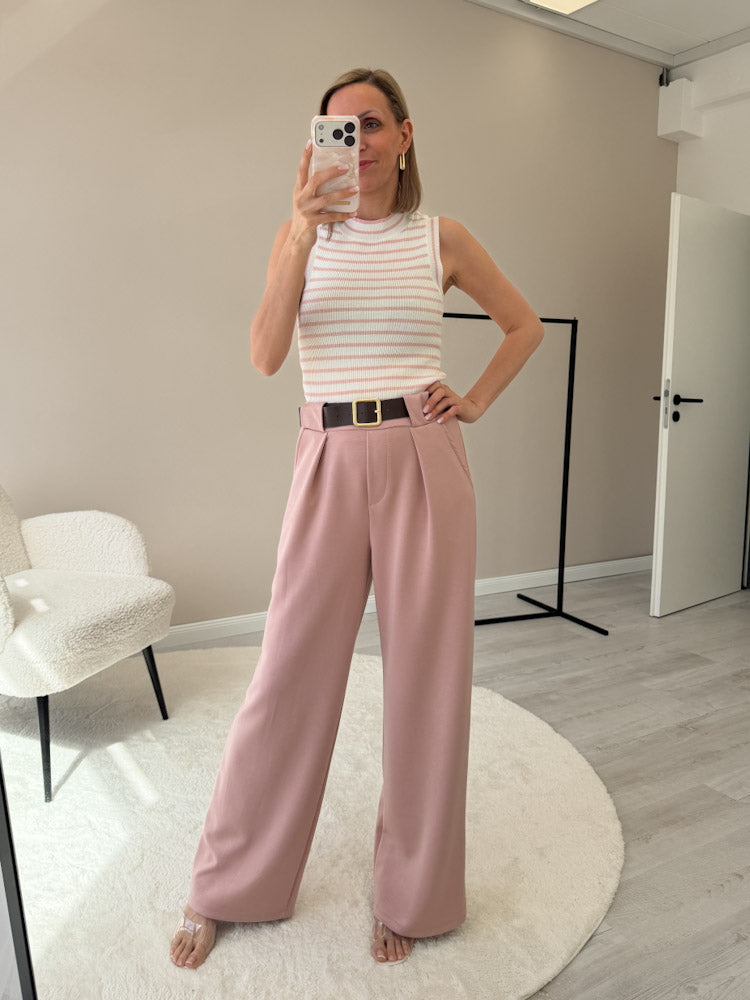 "Cara Stripes" schönes Stricktop aus Viscose - weiß/ rosa