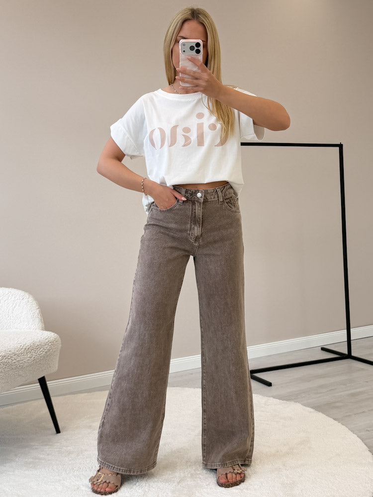 "Ciao 2.0" stylisches Shirt mit Statement - weiß/beige