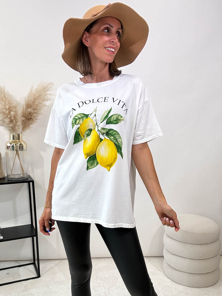 "Dolce Vita" Shirt mit Statement - weiss