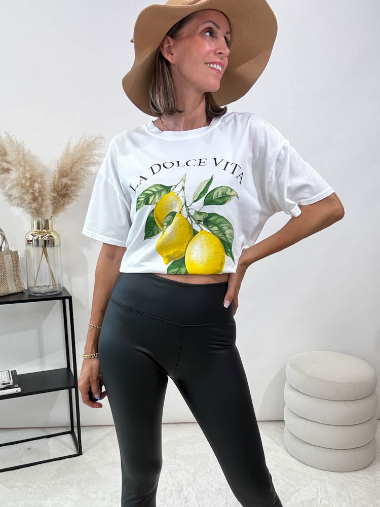 "Dolce Vita" Shirt mit Statement - weiss