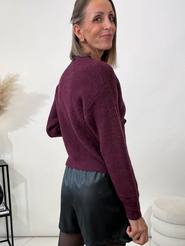 "Cuty" kuscheliger Cardigan mit Schleifen- burgundy