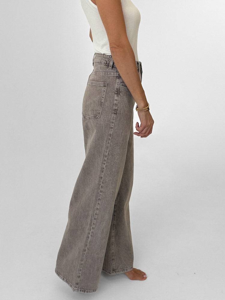 "Mousse" Wide Leg Jeans - washing mocca