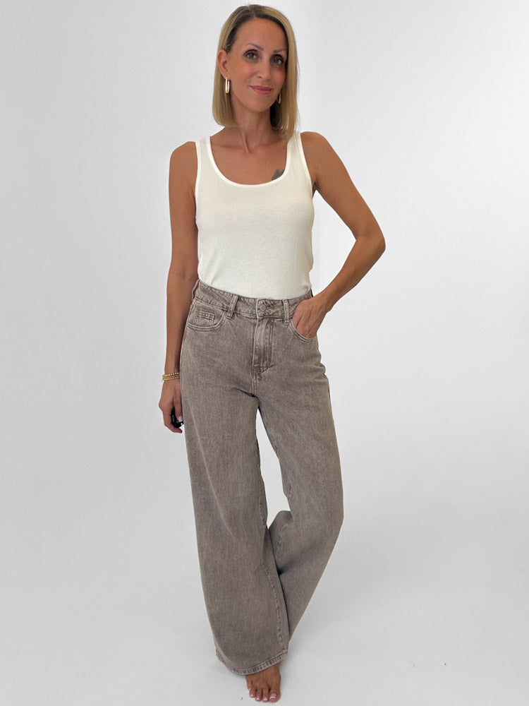 "Mousse" Wide Leg Jeans - washing mocca