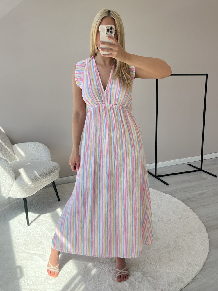 "Pianosa Little Stripes" Maxikleid aus Musselin - weiß