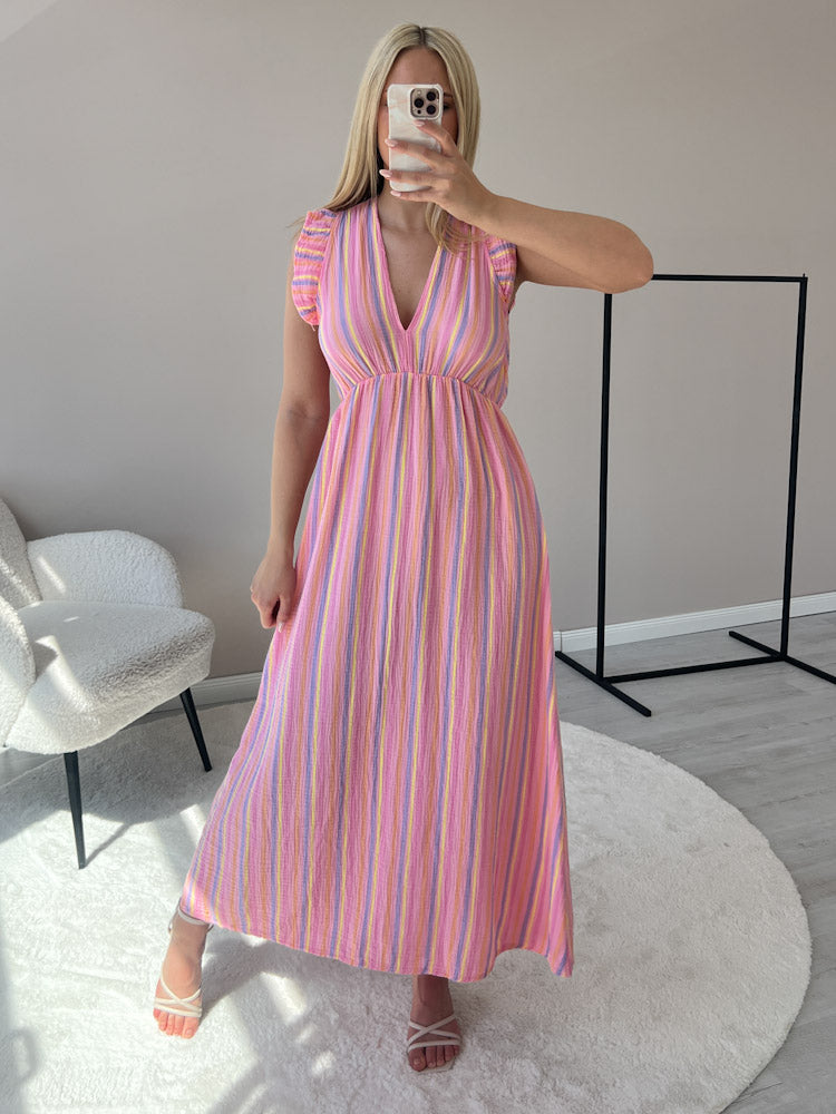 "Pianosa Little Stripes" Maxikleid aus Musselin - rosa