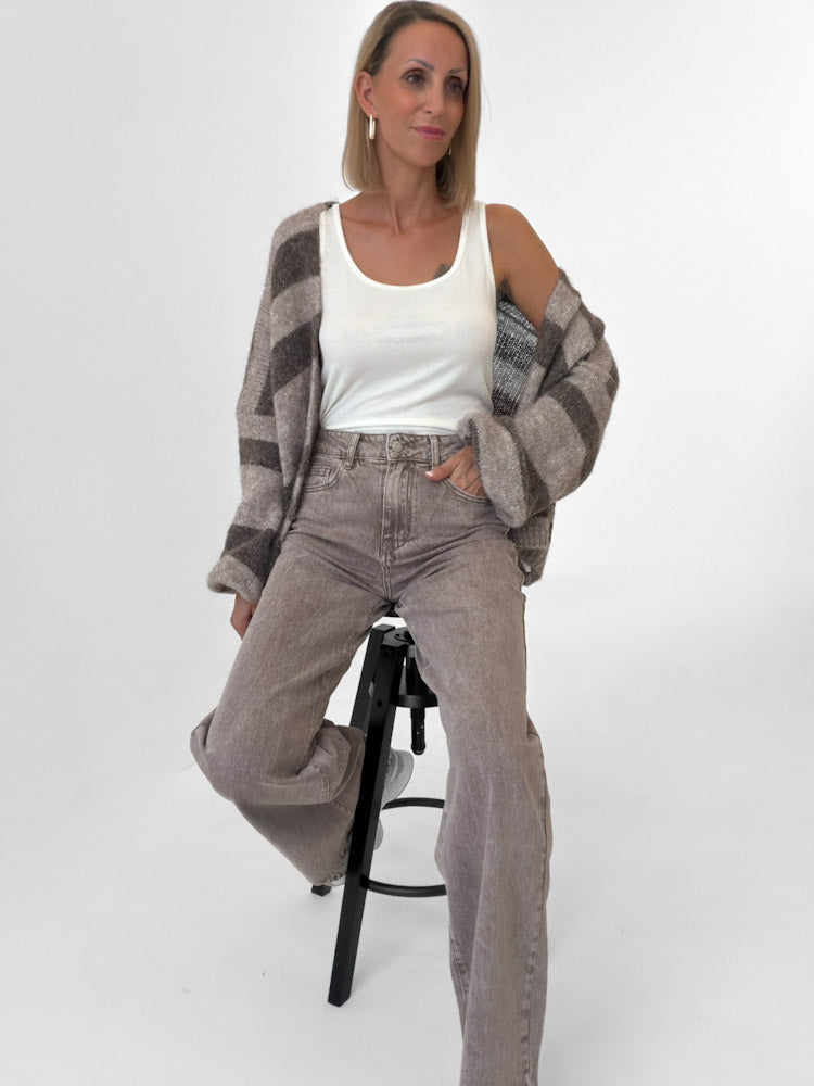 "Mousse" Wide Leg Jeans - washing mocca