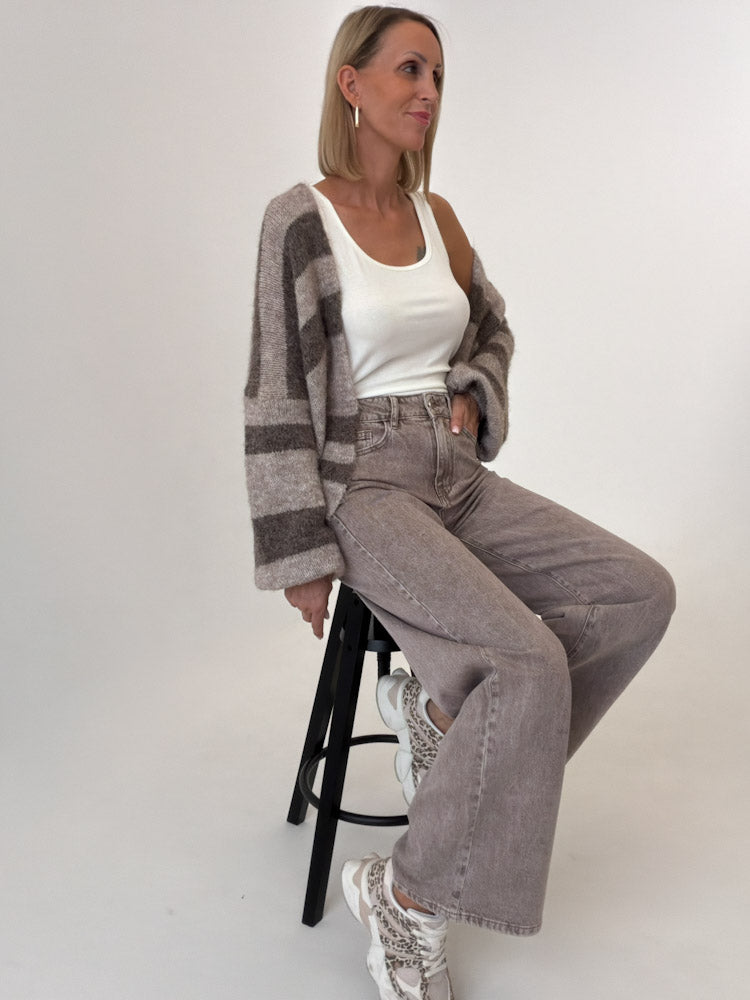 "Mousse" Wide Leg Jeans - washing mocca