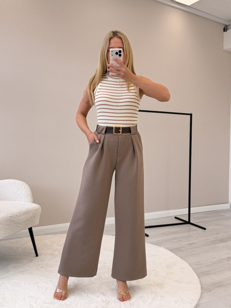 "Cara Stripes" schönes Stricktop aus Viscose - beige/ mocca