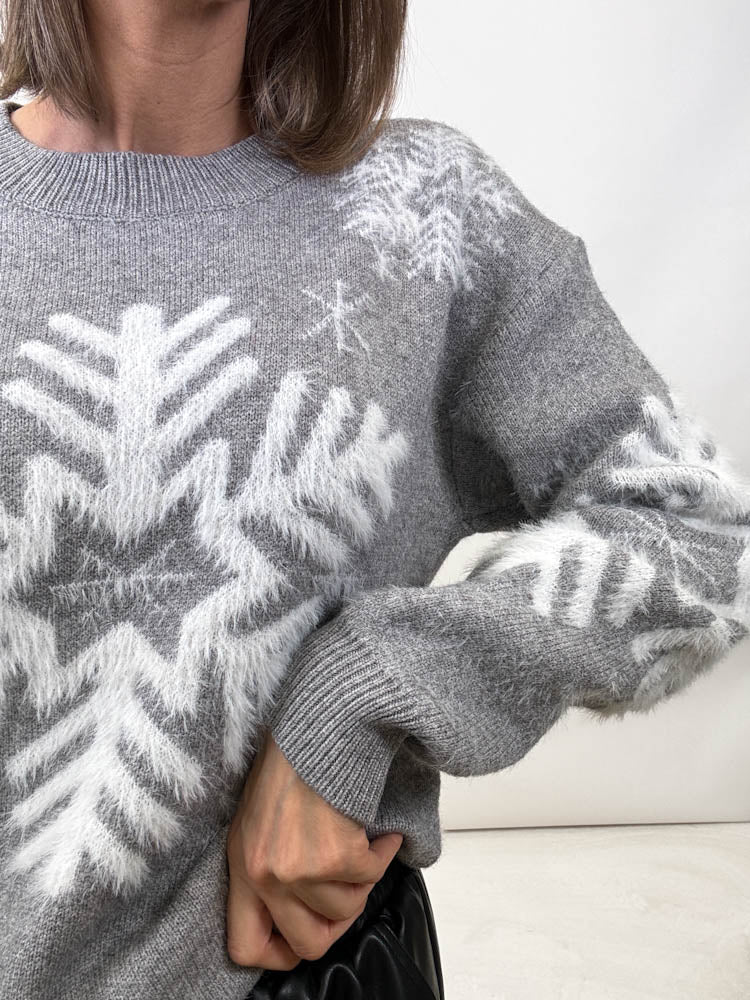 "Snowflake" weicher Viskose Pullover - grau