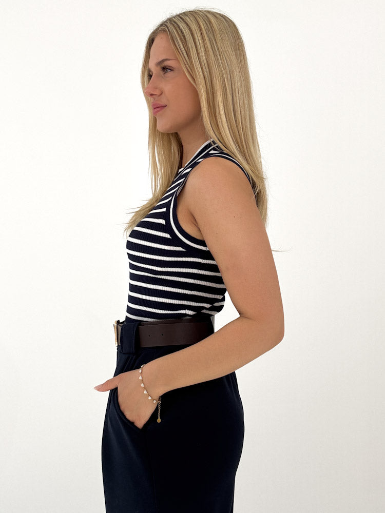 "Cara Stripes" schönes Stricktop aus Viscose - navy/ weiß