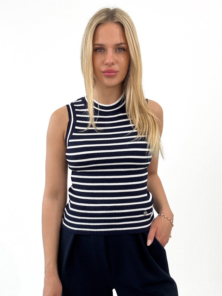 "Cara Stripes" schönes Stricktop aus Viscose - navy/ weiß