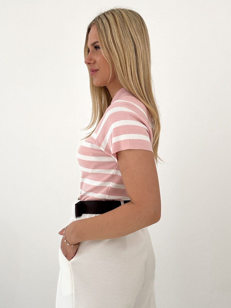 "Ally Stripes" weiches Shirt aus Viscose - rosa/ weiß