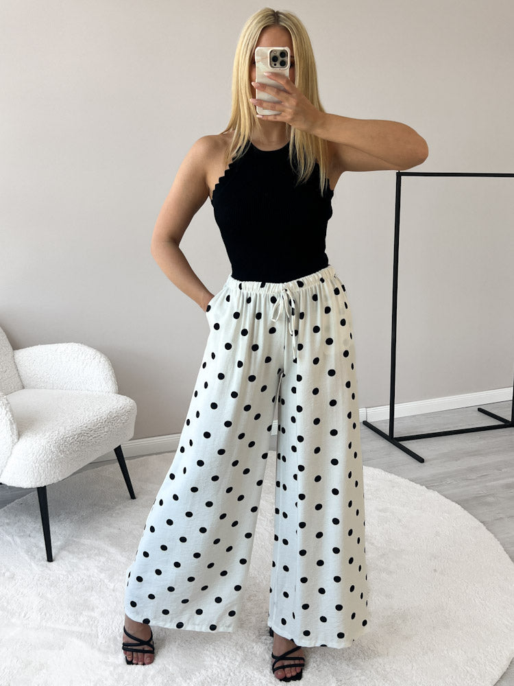 "Milano Dots" weiche Hose aus Viscose - weiß/schwarz