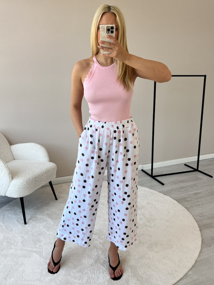 "Waffle Culotte Dots" Hose aus Musselin - weiß