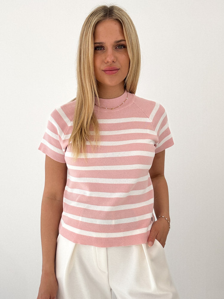 "Ally Stripes" weiches Shirt aus Viscose - rosa/ weiß