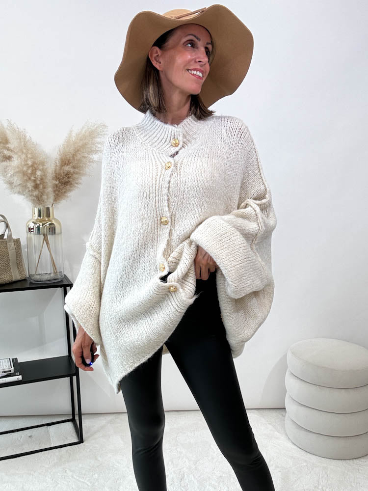 "Cozy Button" kuscheliger Oversize Cardigan - creme