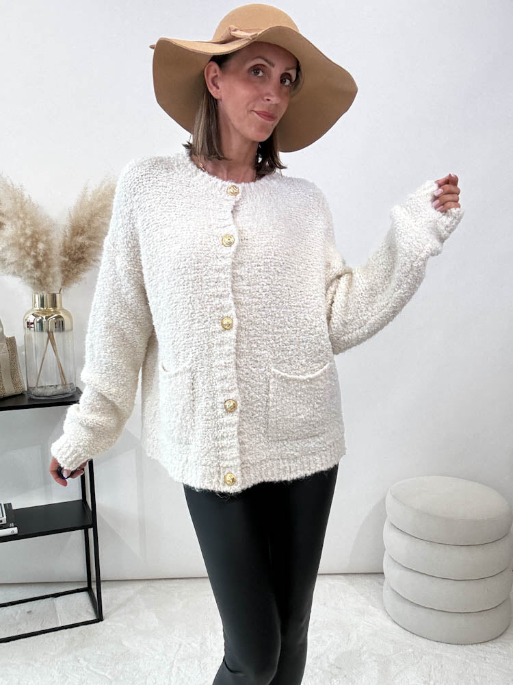 "Bouclé Button" kuschelige Knit Cardigan - beige