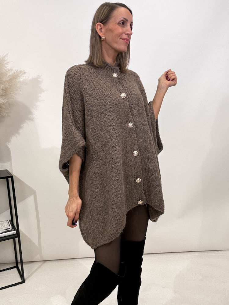 "Cozy Button Vest" kuschelige Oversize Weste - hellbraun