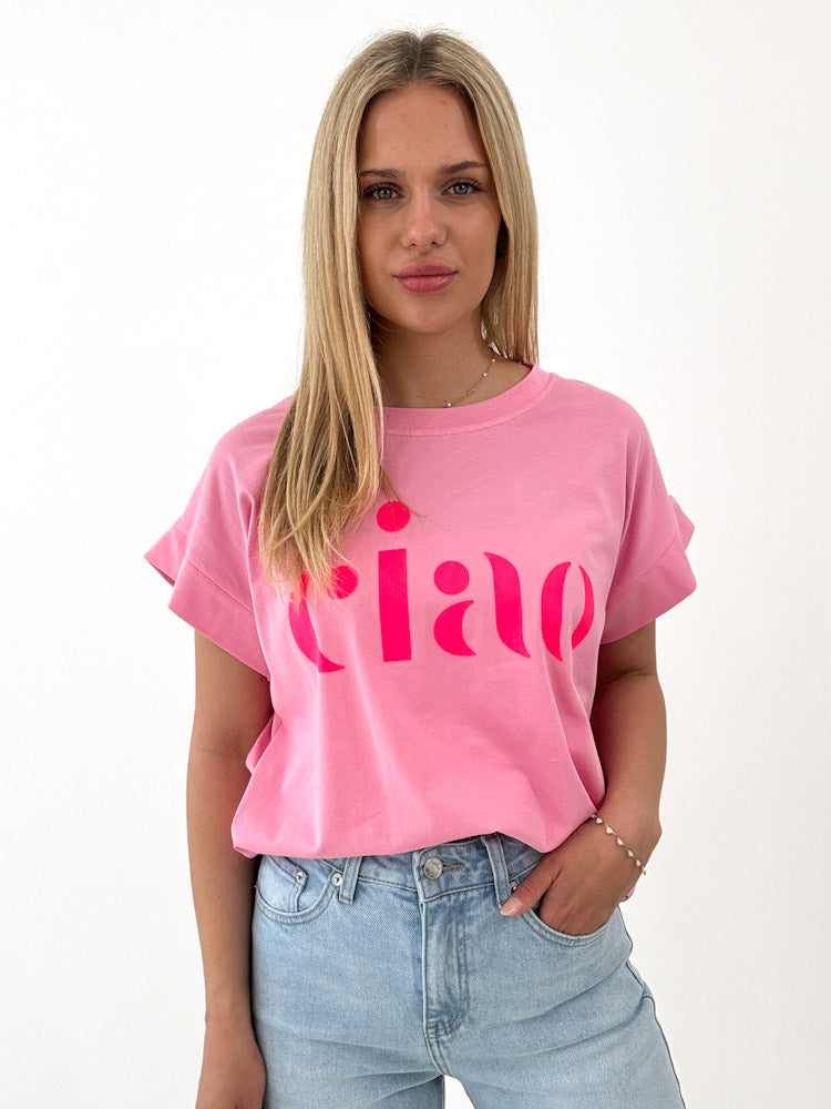 "Ciao 2.0" stylisches Shirt mit Statement - pink