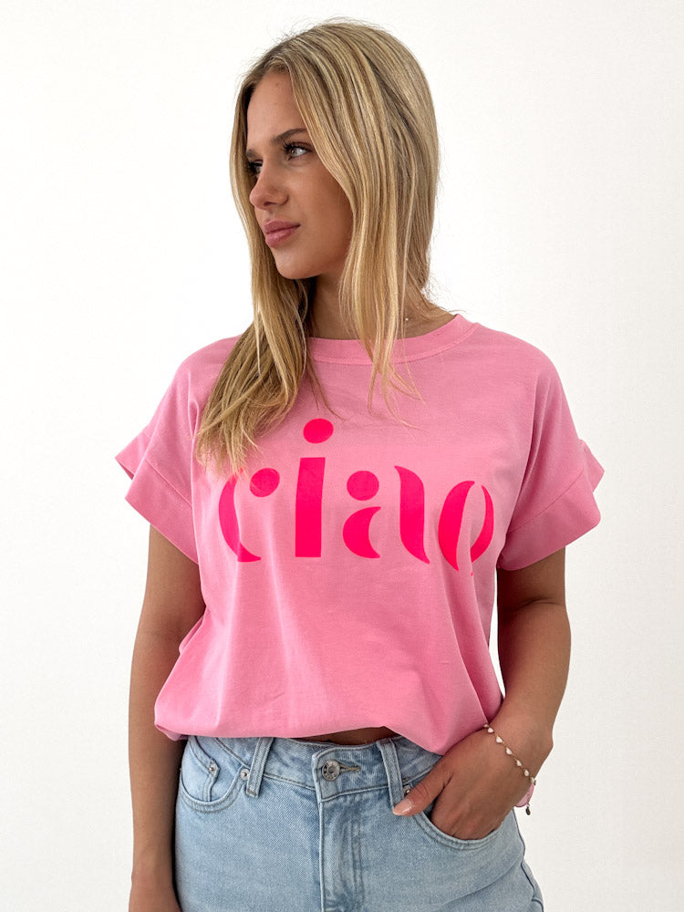"Ciao 2.0" stylisches Shirt mit Statement - pink
