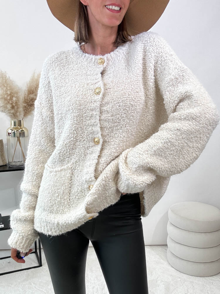 "Bouclé Button" kuschelige Knit Cardigan - beige