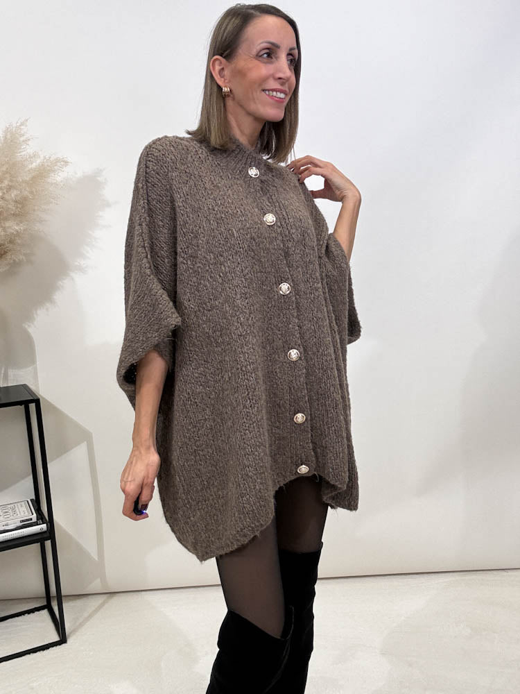 "Cozy Button Vest" kuschelige Oversize Weste - hellbraun