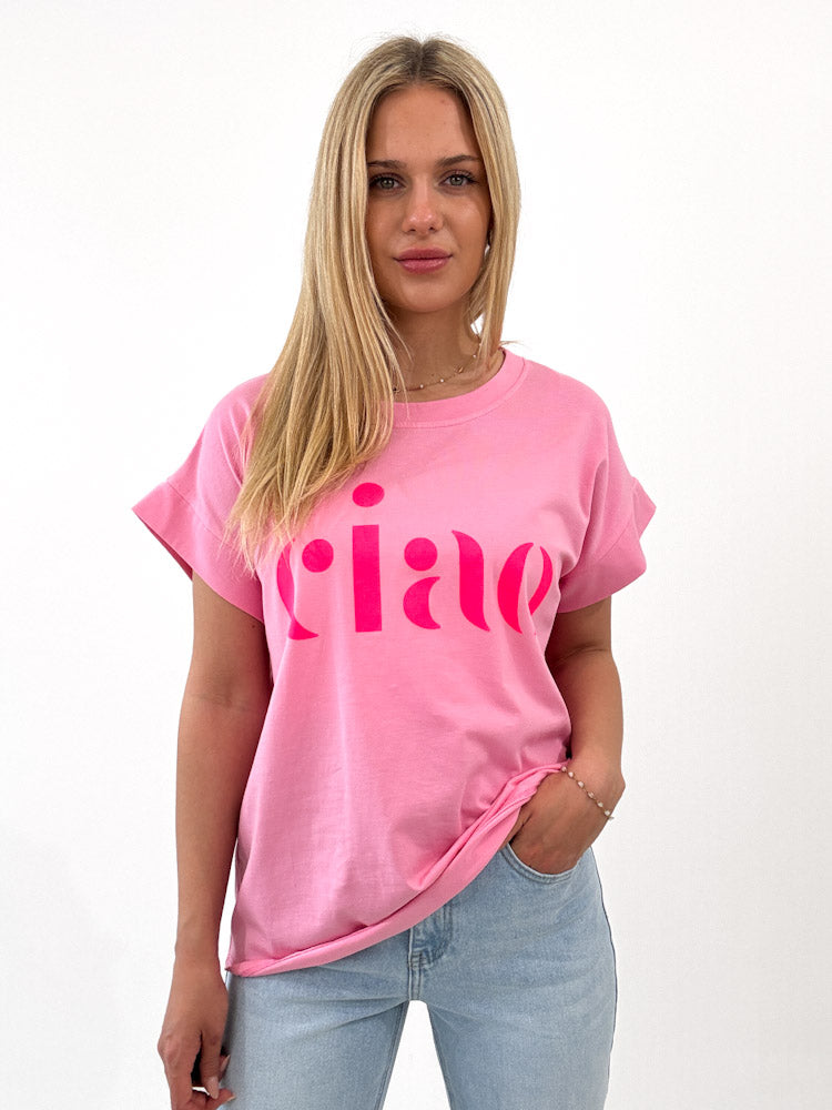 "Ciao 2.0" stylisches Shirt mit Statement - pink