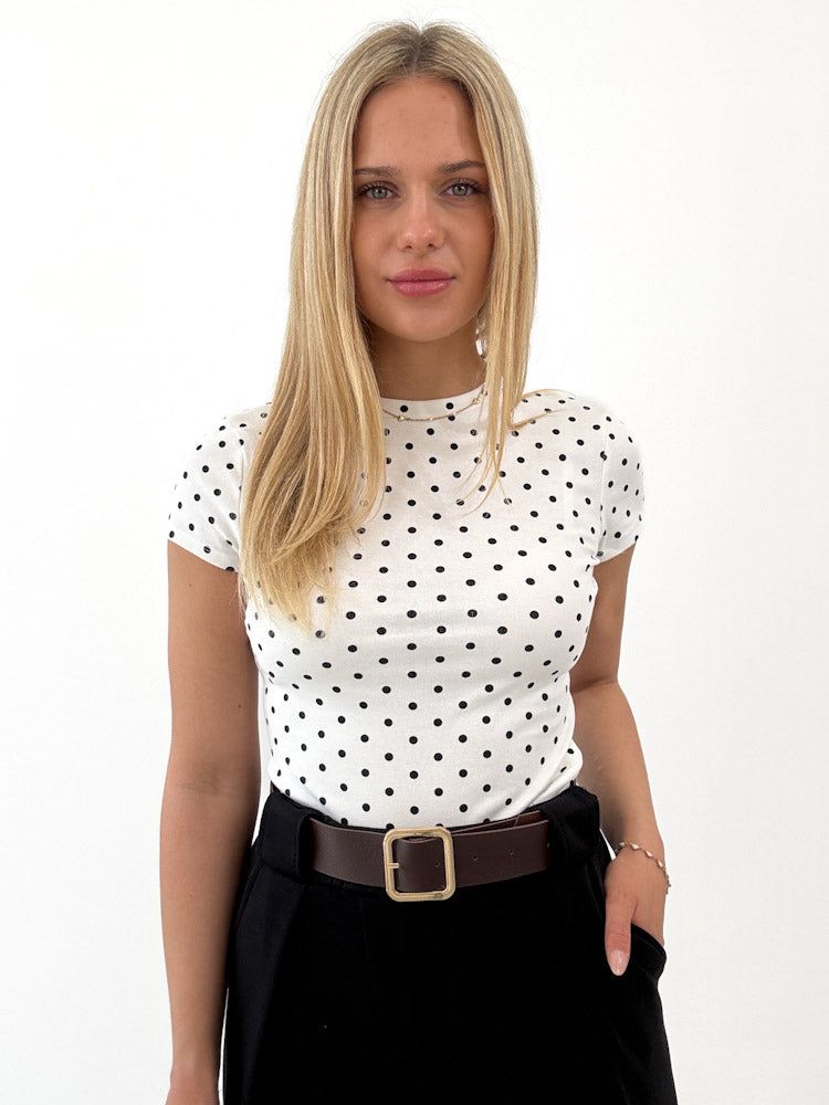 "Little Dots" stylisches T-Shirt aus Baumwolle - weiß/ schwarz