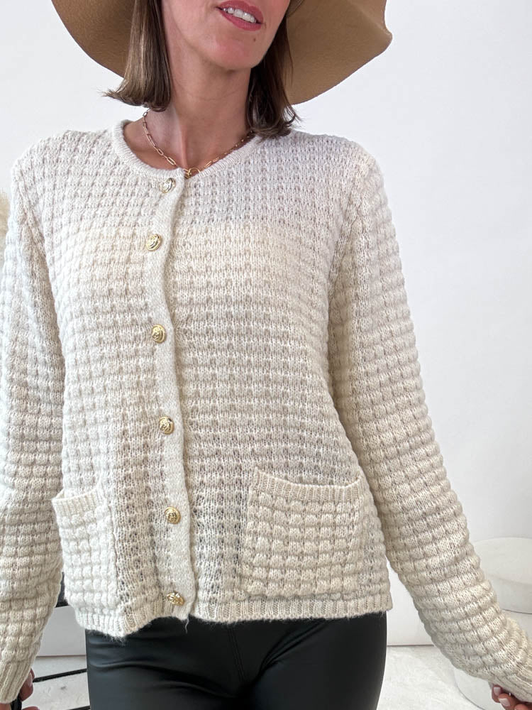 "Waffel Button" kuschelige Knit Cardigan - creme