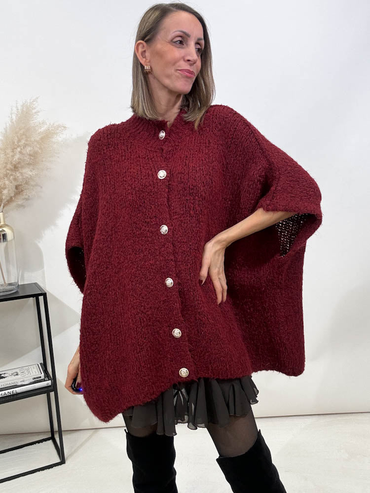 "Cozy Button Vest" kuschelige Oversize Weste - bordeaux