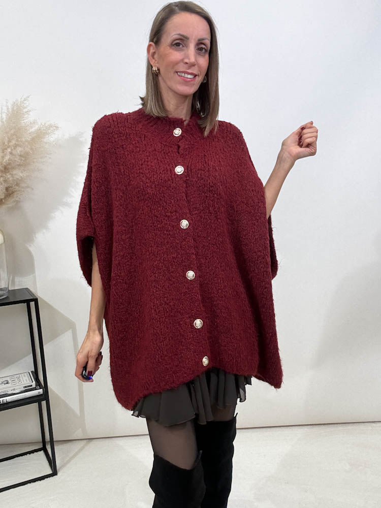 "Cozy Button Vest" kuschelige Oversize Weste - bordeaux