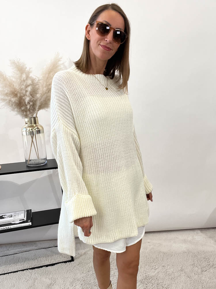 "Venezia" Strickpullover mit Schlitz - creme