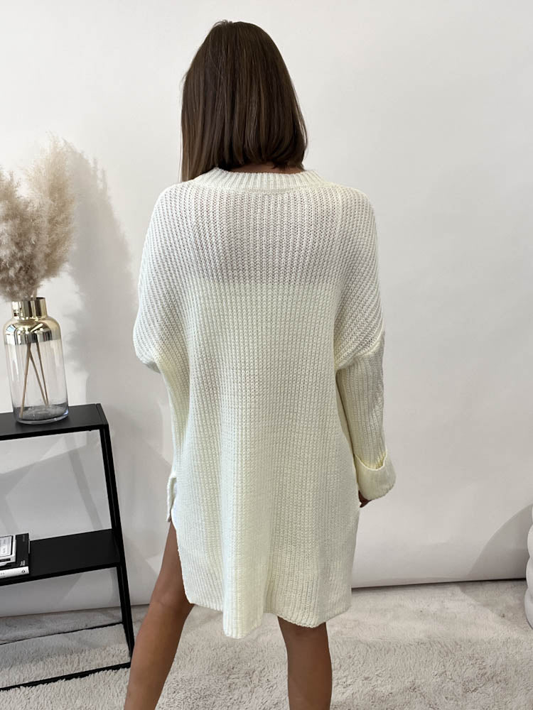 Strickpullover mit Schlitz - creme