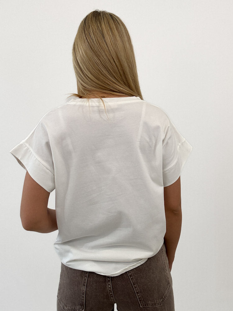 "Ciao 2.0" stylisches Shirt mit Statement - weiß/beige