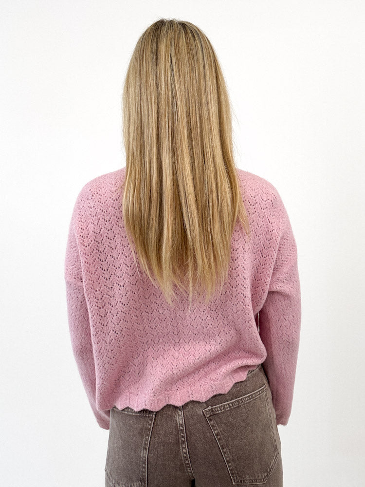 "Bellagio" süßer Sommercardigan mit Schleifen aus Lana Wolle - rosa