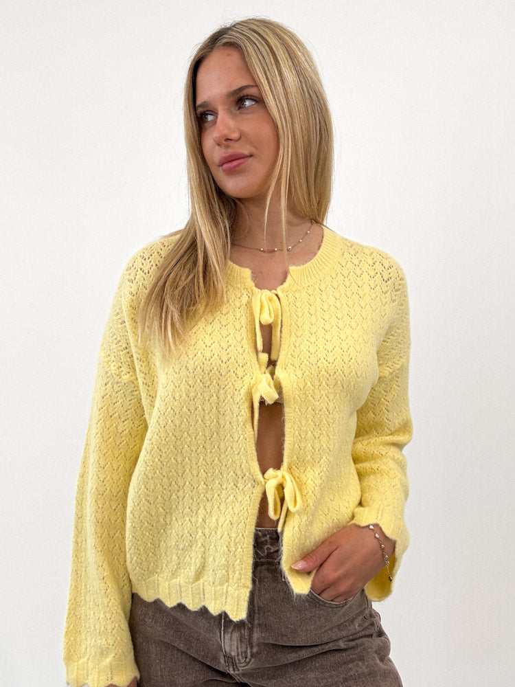 "Bellagio" süßer Sommercardigan mit Schleifen aus Lana Wolle - zitronengelb