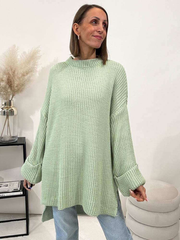 Strickpullover mit Schlitz - mint