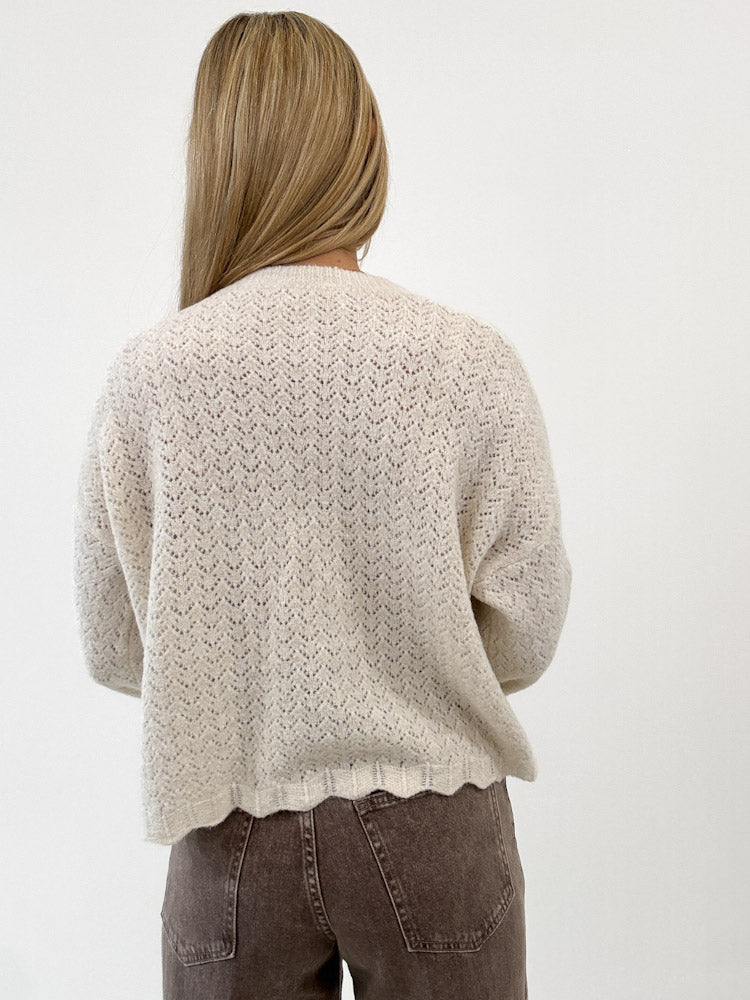 "Bellagio" süßer Sommercardigan mit Schleifen aus Lana Wolle - creme