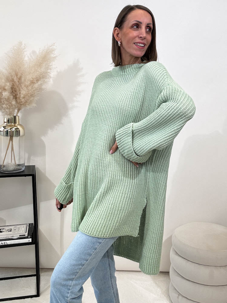 Strickpullover mit Schlitz - mint