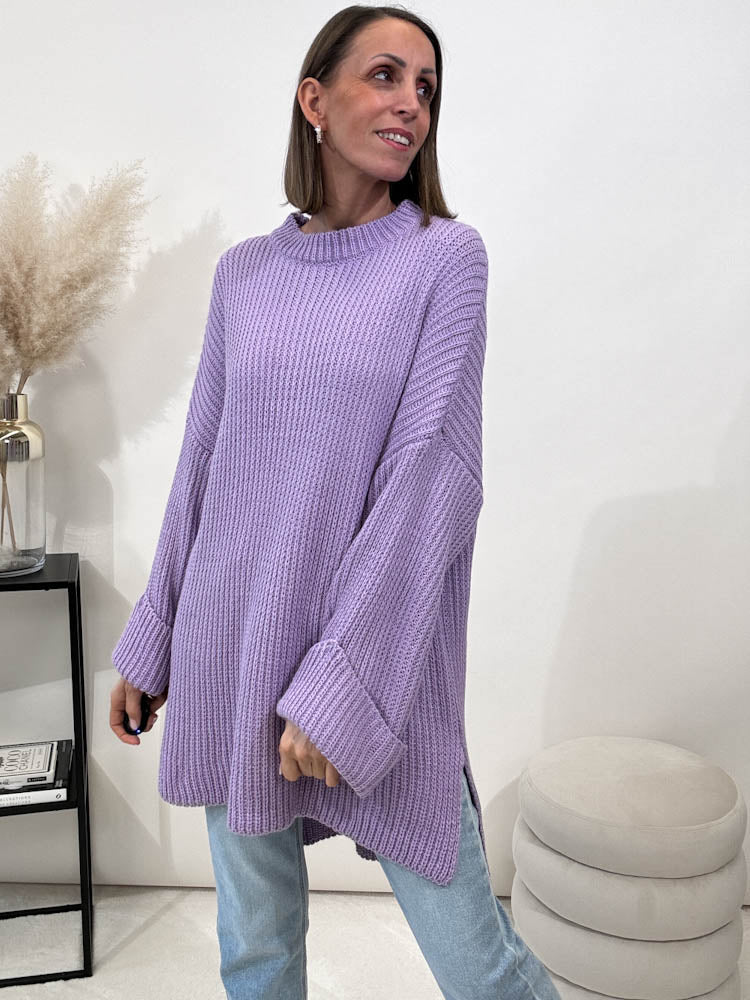 Strickpullover mit Schlitz - lila