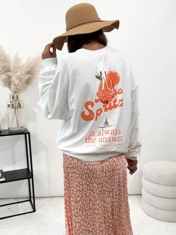 "Spritz" Sweatshirt mit Statement - weiss