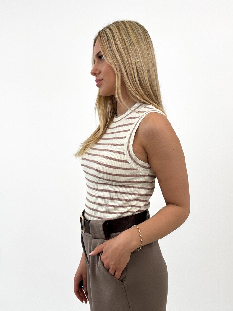 "Cara Stripes" schönes Stricktop aus Viscose - beige/ mocca