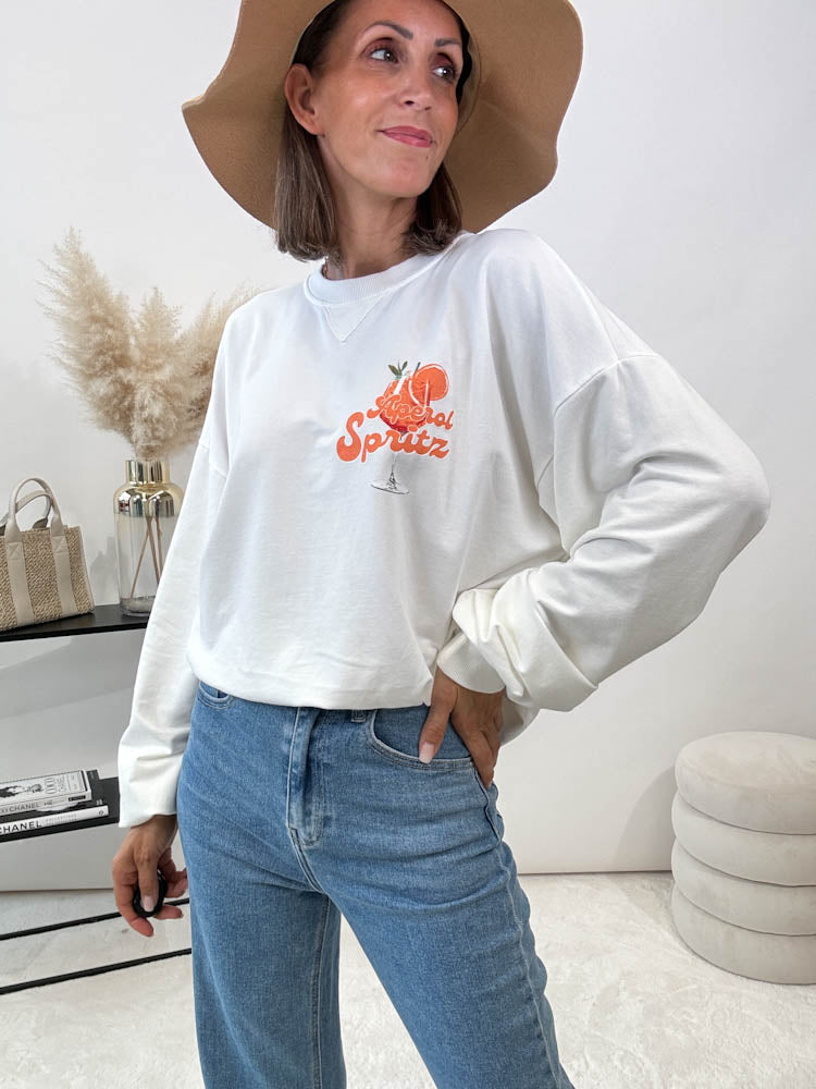 "Spritz" Sweatshirt mit Statement - weiss