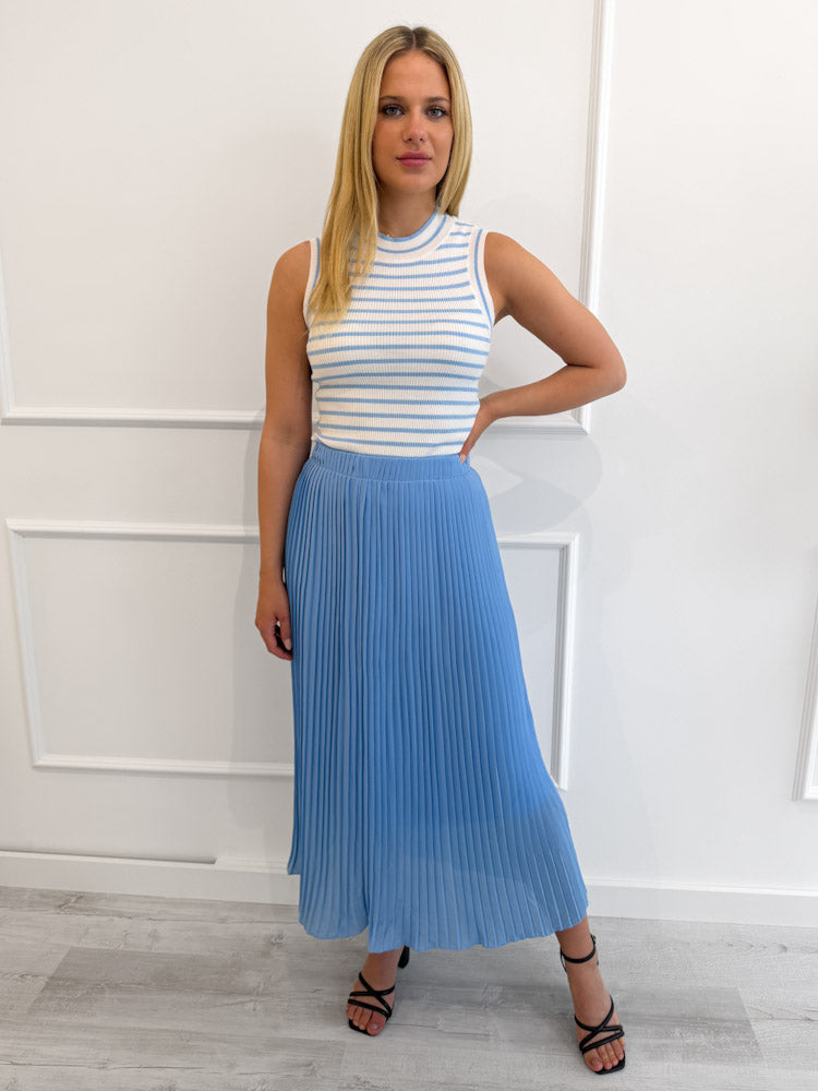 "Cara Stripes" schönes Stricktop aus Viscose - weiß/ hellblau