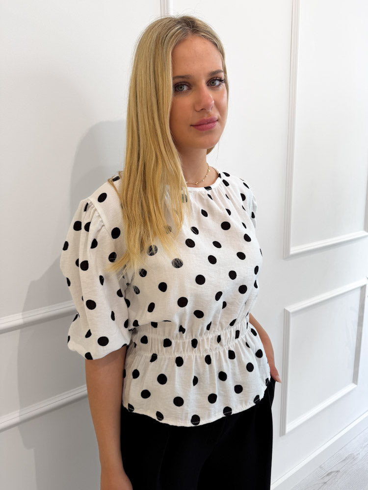 "Dot Darling" süße Bluse aus Viscose - weiß/ schwarz