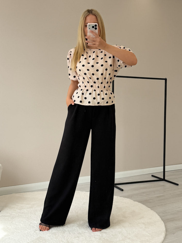 "Dot Darling" süße Bluse aus Viscose - beige/ schwarz