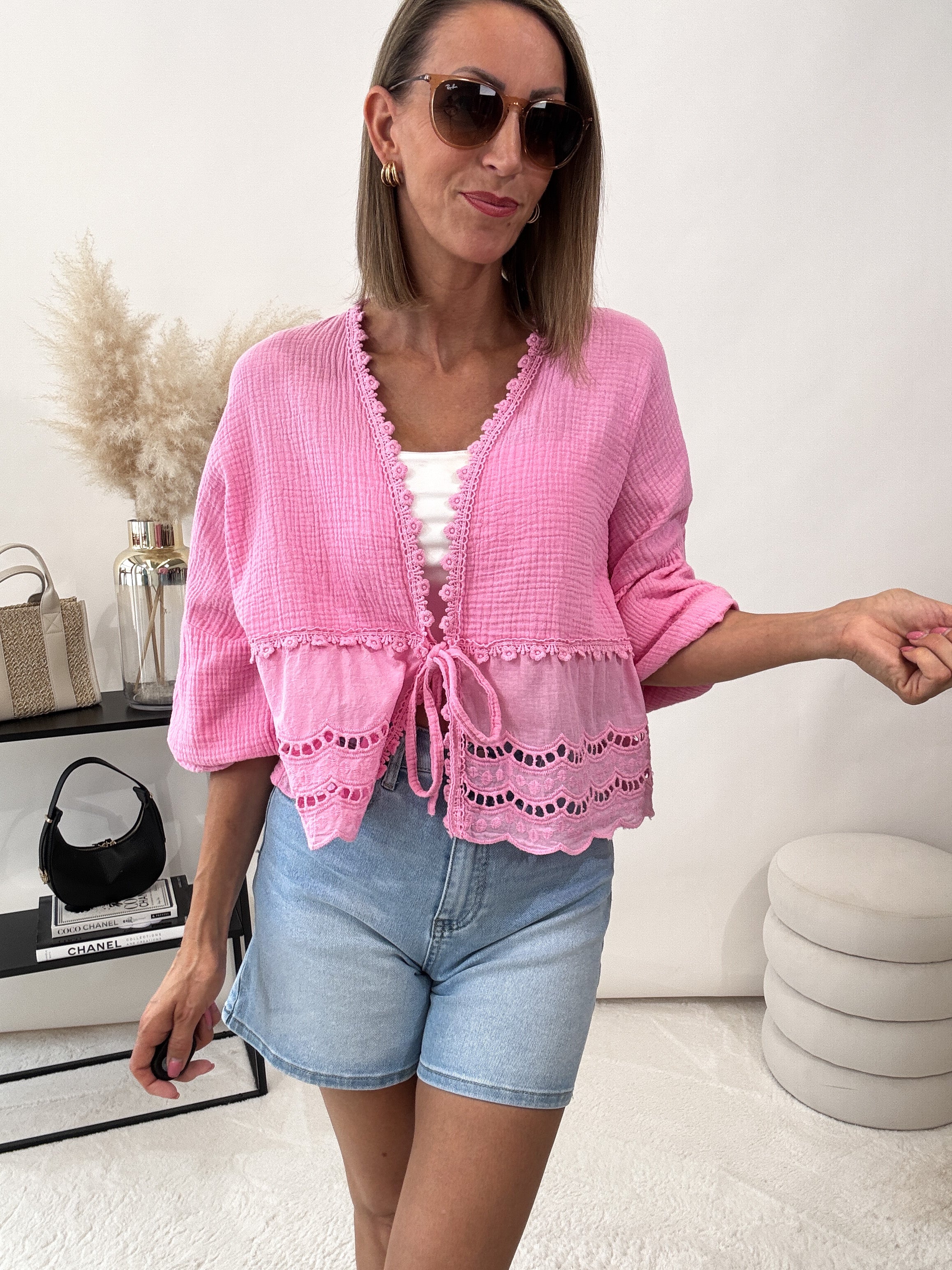 Musselin Cardigan aus Baumwolle - candy rose
